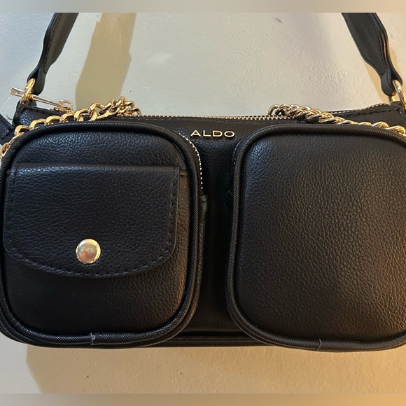 Aldo Small Black Leather Crossbody With Gold Chain Accents. Brand New With Tags. - Picture 8 of 8